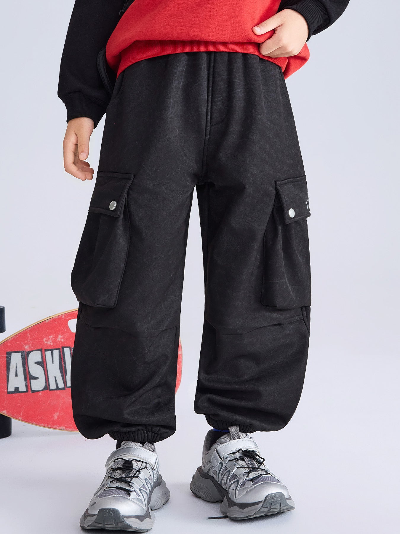 Jungen Vintage Gewaschene Integrierte Fleece-Lose Hose, Lässige Warme Kinderhose für Herbst Winter