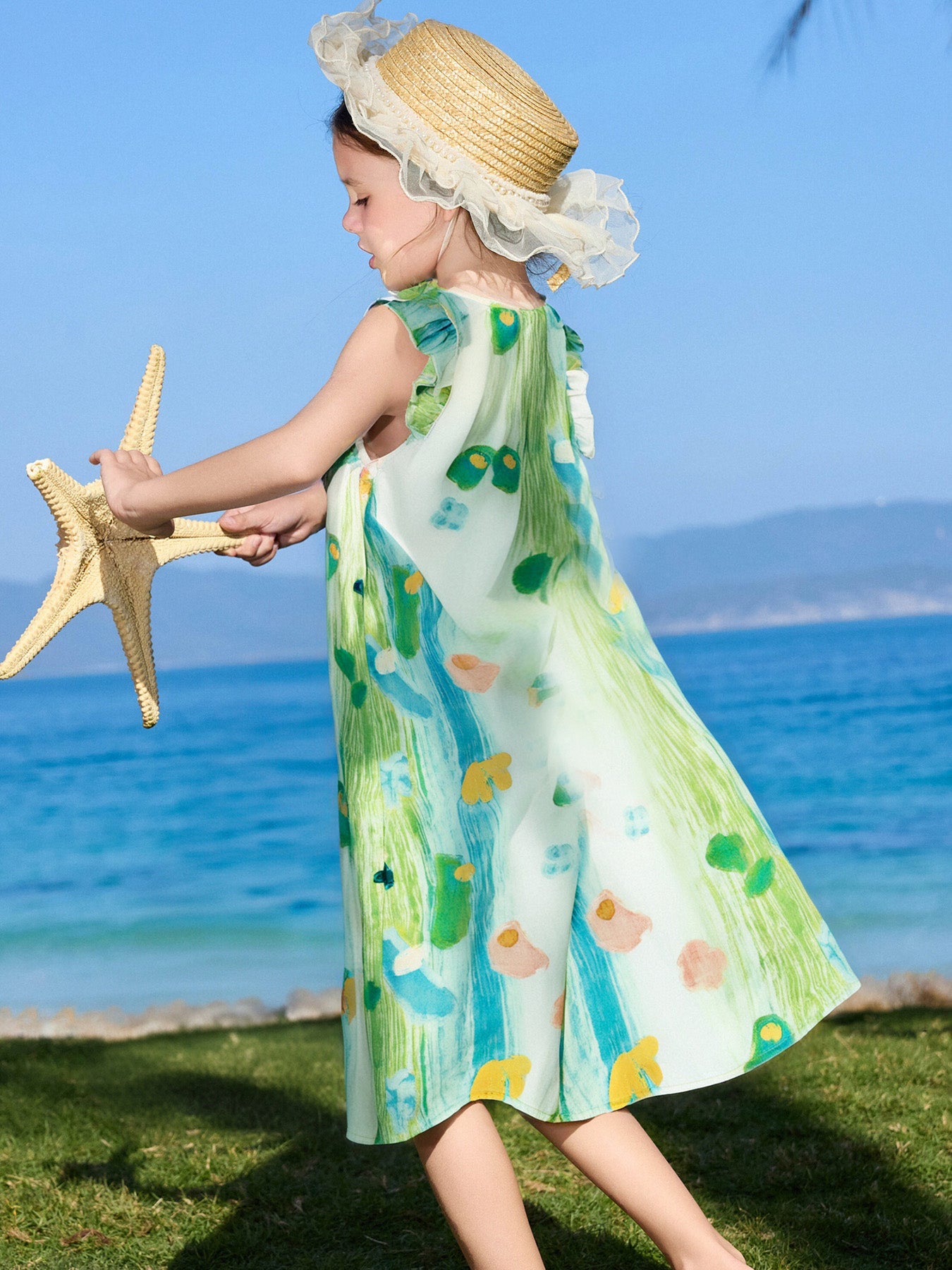 Graffiti Print Fly Sleeve Kids Dress 100% Cotton Casual Girls Dress