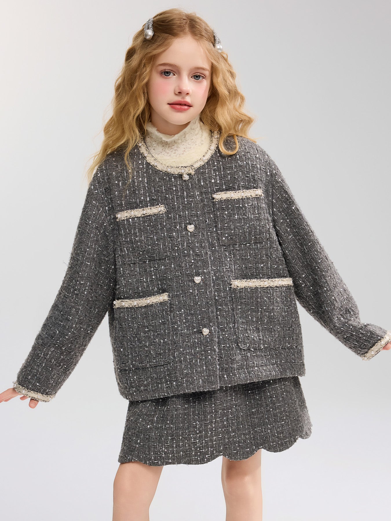 Kinder Mädchen Tweed Mantel
