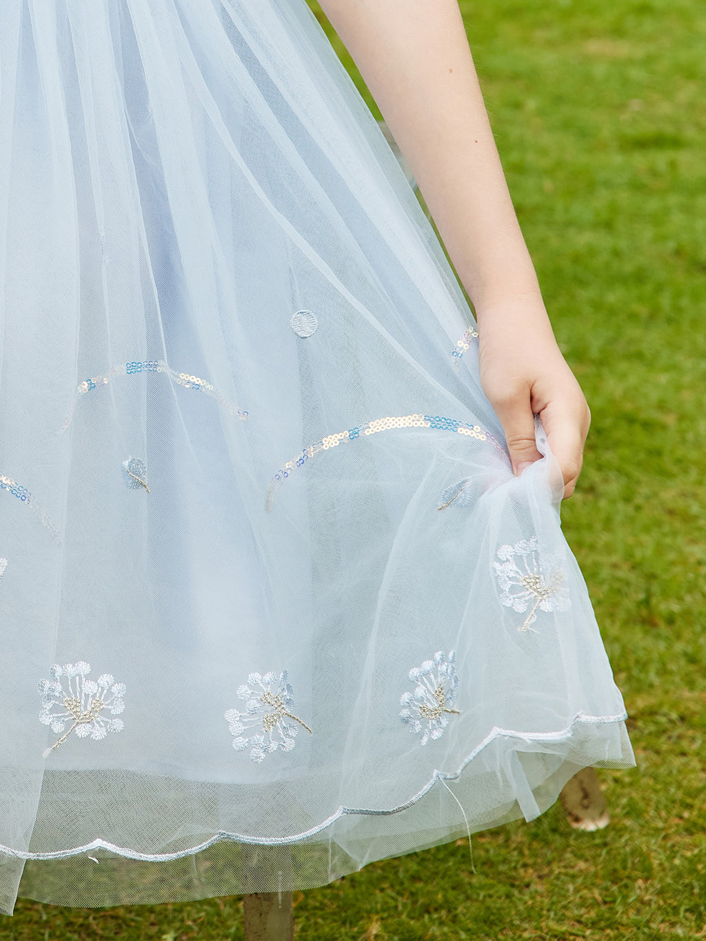 Soft Mesh Shawl Sleeve Kids Dress Girls Sequin Embroidery Princess Casual Party Dress