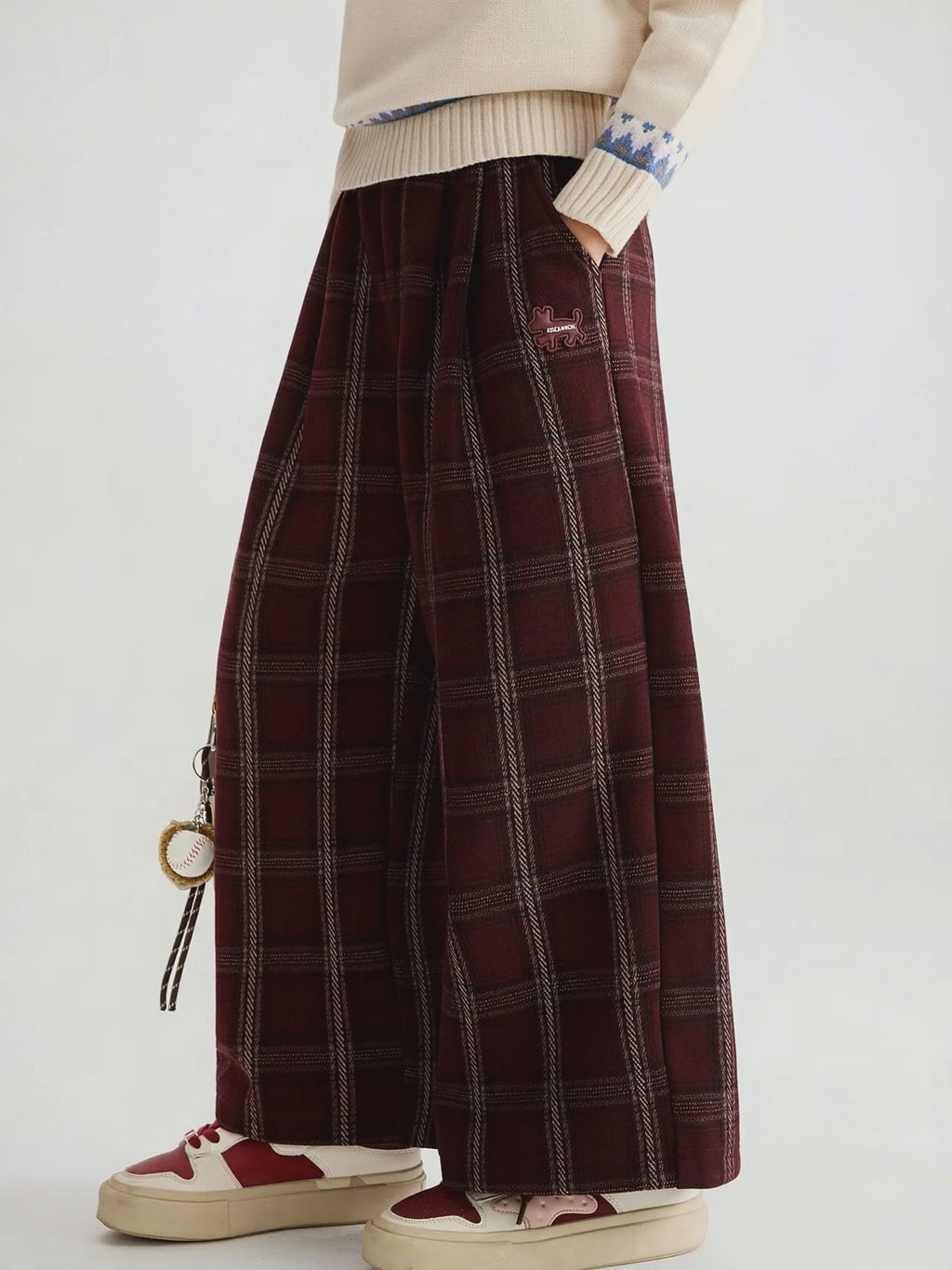 Casual Thickened Warm Plaid Kids Pants for Fall Winter