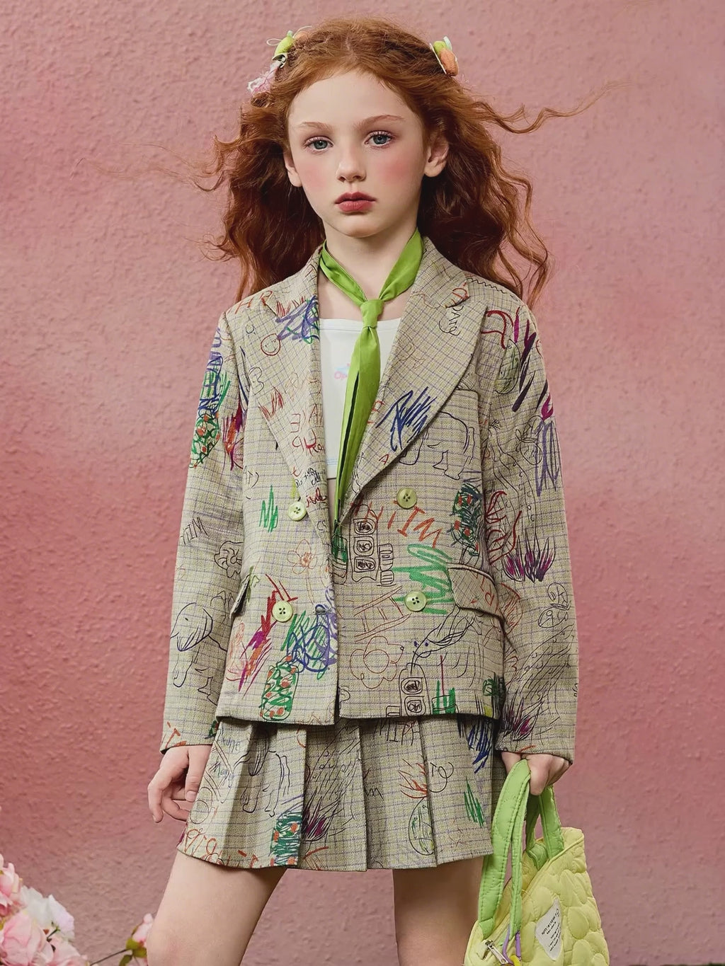 Ensemble deux pièces jupe plissée et costume pour fille