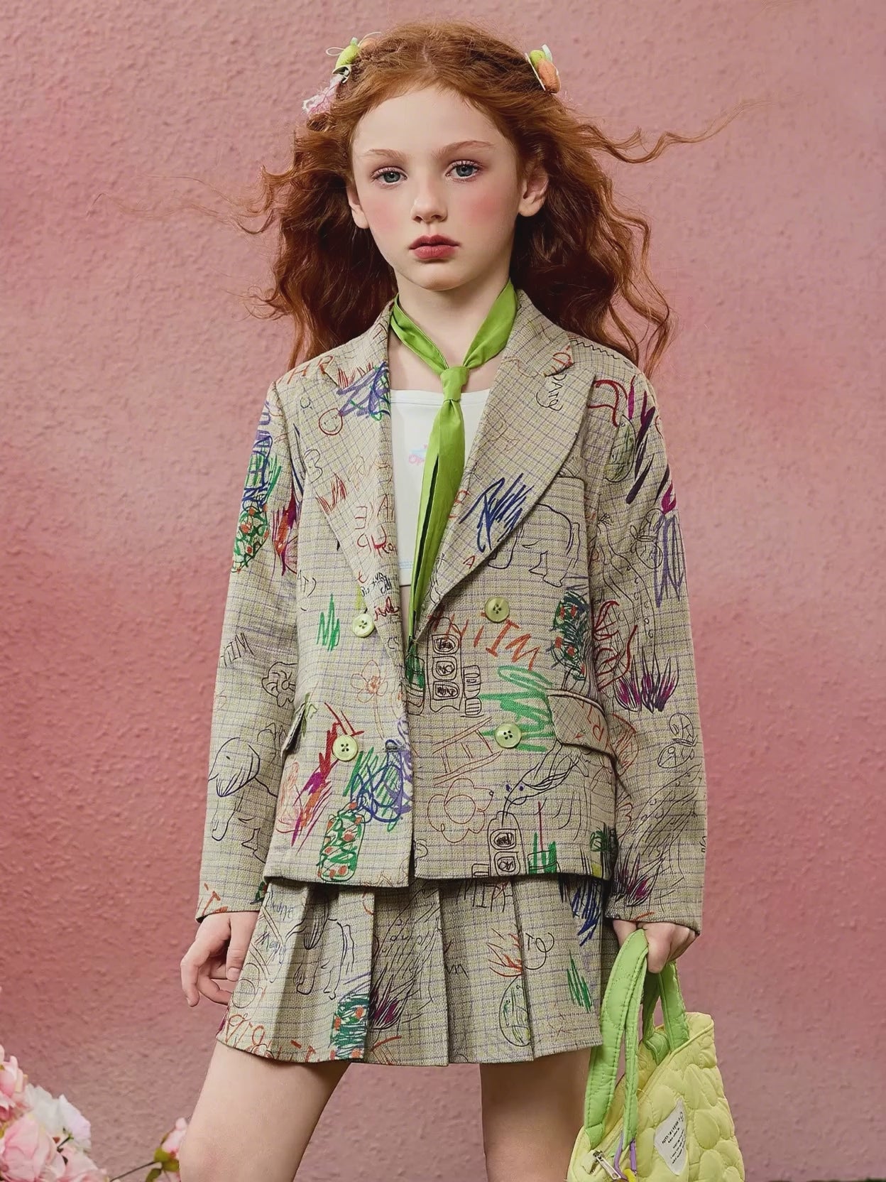 Ensemble deux pièces jupe plissée et costume pour fille