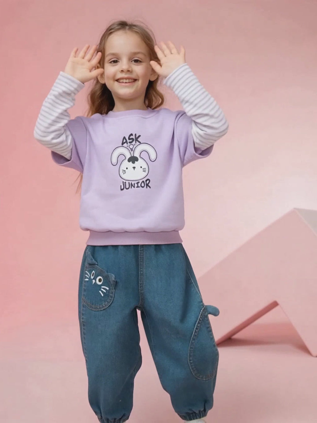 Dreidimensionale Katzenohren Kinderjeans
