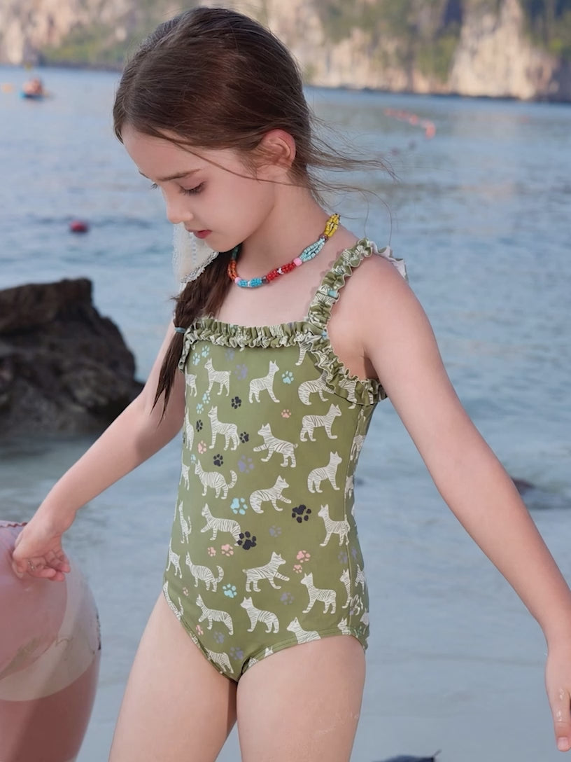 Kids Girls Vintage Cherry One Piece Vacation Swim Suit