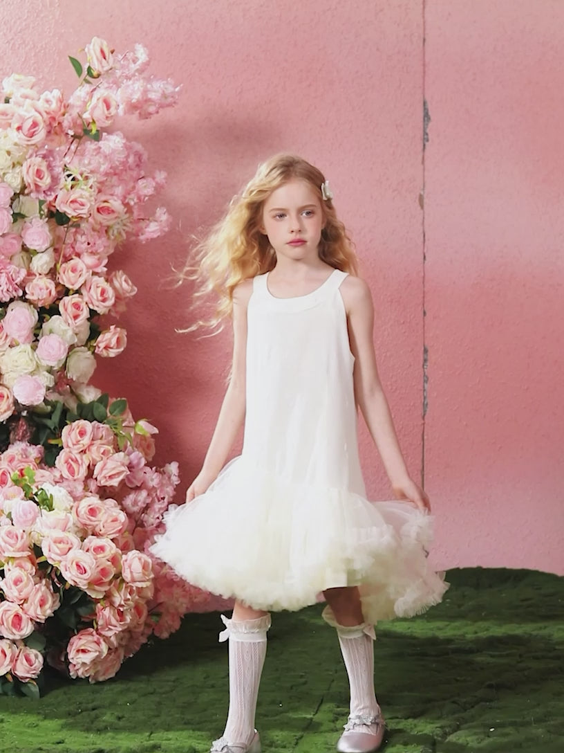 Irregular Tulle Tutu Kids Dress Jacquard Sleeveless Girls Dress